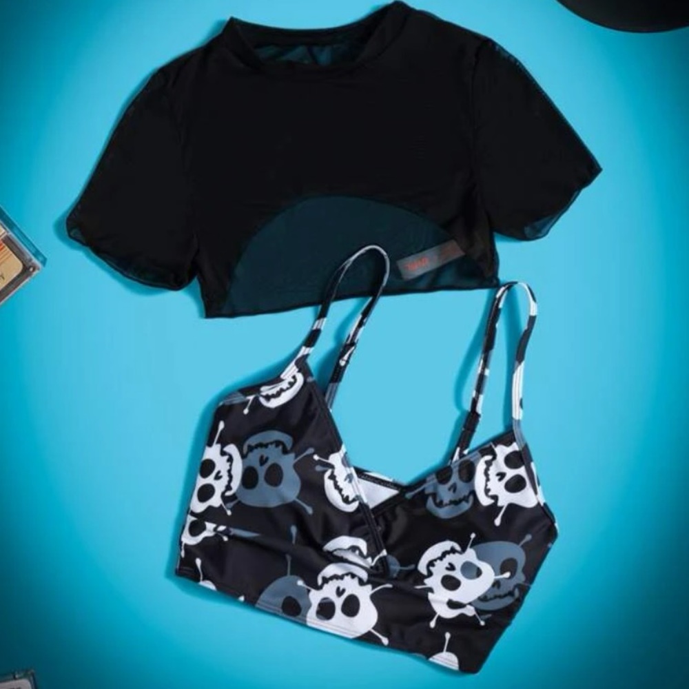 ROMWE skull print bikini top and cover up.